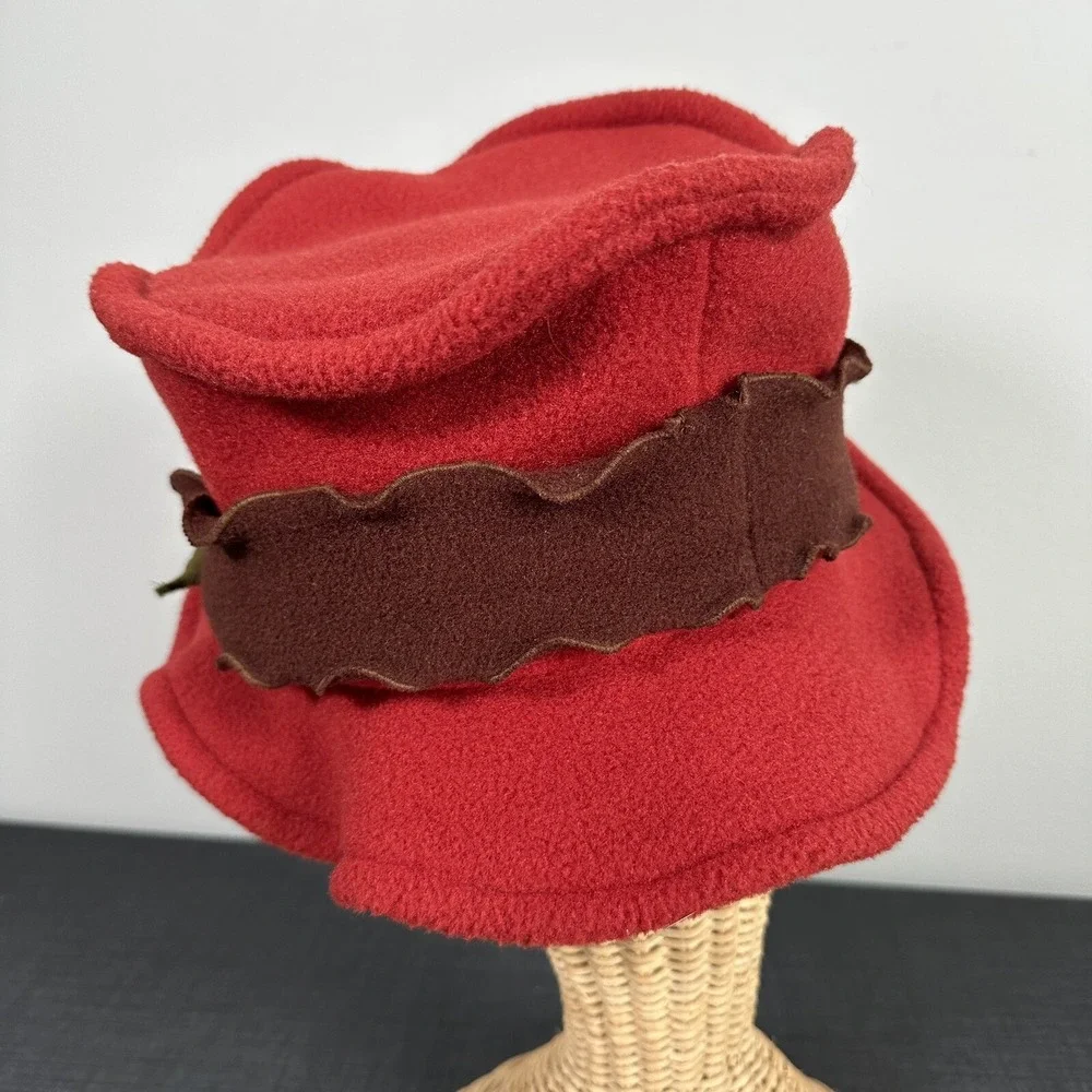 Vintage 90s Womens Hat Amber Rose Floral Fleece‎ Winter Fall Grunge Red Packable